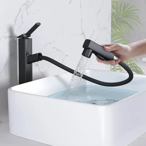 Vista 11 de MIAOHUI Grifo de baño extraíble de un solo agujero, 3 modos de pulverización de una sola manija para fregadero de 1 agujero, grifo de lavabo de baño
