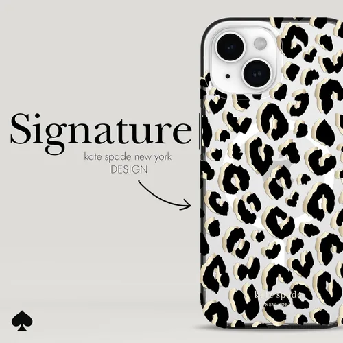 Vista 4 de Kate Spade New York Funda para iPhone 15 / 14 / 13, Compatible con MagSafe - Leopardo de Ciudad Negro