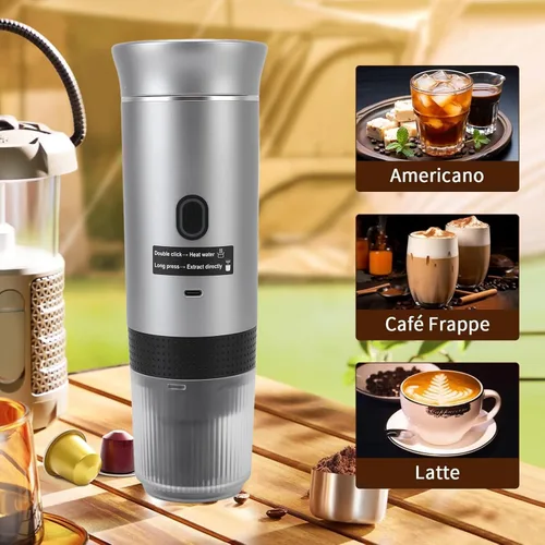 Vista 4 de Cafetera eléctrica portátil de café expreso, cafetera de viaje para campamento, 4.1 fl oz de acero inoxidable 304 con calefacción automática