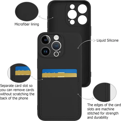 Vista 2 de Funda diseñada para iPhone 15 Pro con tarjetero para mujeres y hombres, cubierta de silicona suave [forro de microfibra], protección completa