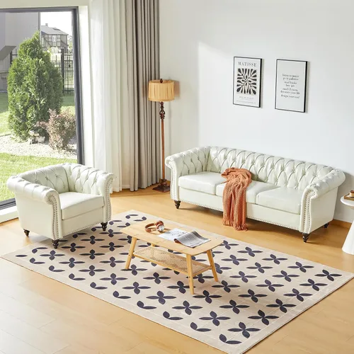 Vista 47 de QHITTY Juego de 2 piezas para sala de estar, Sofá Seccional Chesterfield Silla Contemporáneo Tapizado de Terciopelo Loveseat Juego de Sofás