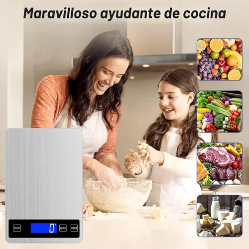 Vista 6 de Báscula digital de cocina de alimentos de 33 libras, graduación precisa de 1g/0.05 onzas, báscula de cocina con carga USB, acero inoxidable