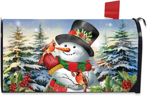Vista 9 de Briarwood Lane - Funda para buzón grande de nieve a cuadros de invierno 26 - Damas y pájaros