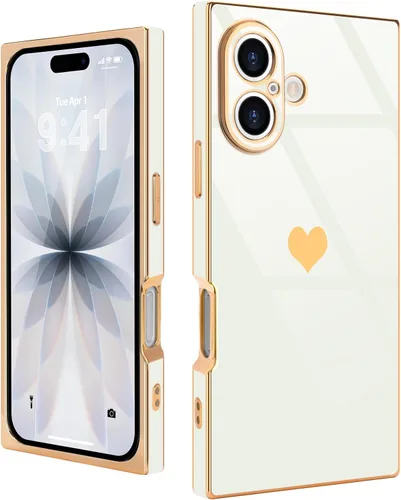 Vista 64 de Compatible con iPhone 12 Funda Rectangular Bonita Chapado Dorado Lujo Corazón de Amor Funda de Teléfono para Mujeres Niñas A Prueba de Golpes