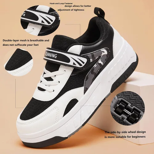 Vista 5 de Patines de verano con malla transpirable de 4 ruedas para niños, zapatos con ruedas para niños y niñas, zapatillas deportivas elegantes, duraderas