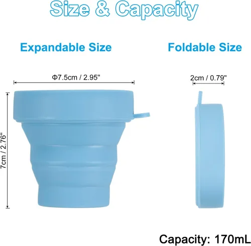 Vista 2 de PATIKIL Taza de viaje plegable, paquete de 4 vasos de agua plegables de viaje de 5.7 fl oz, taza de silicona portátil para acampar senderismo al Azul