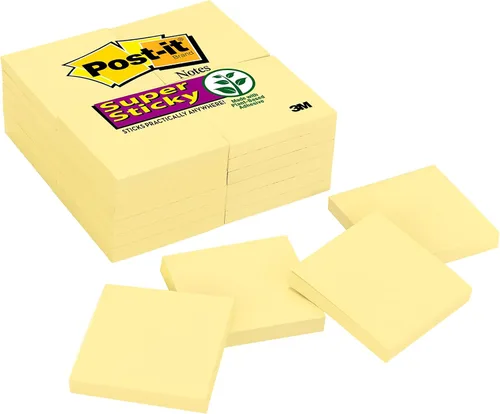 Vista 3 de Post-it Notas súper adhesivas, 3 x 3 pulgadas, 4 blocs, 2 veces el poder de adherencia, amarillo canario, reciclable (3321-SSY)
