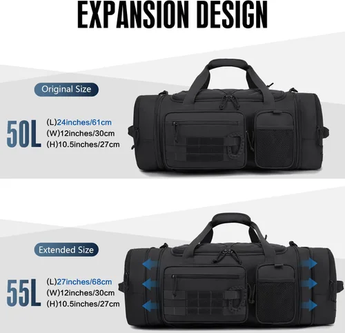 Vista 4 de Mochila táctica para gimnasio y viaje, mochila multifuncional para hombre, 45L, bolsa de lona deportiva militar con compartimento para zapatos