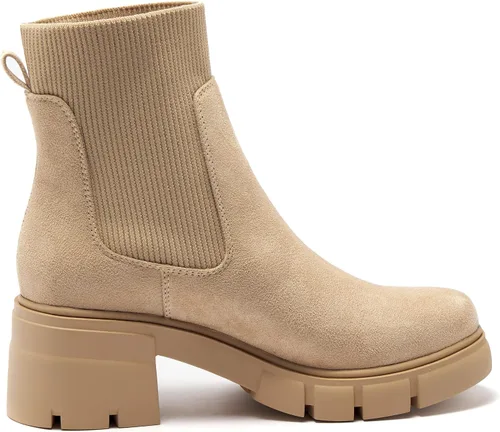 Vista 4 de REDTOP Botas Chelsea elásticas para mujer, tacón grueso, plataforma, suela de lengüeta, botines al tobillo