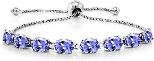 Vista 104 de Gem Stone King Pulsera de plata de ley 925 con piedra natal ovalada de 0.276 x 0.197 in para mujer, totalmente ajustable hasta 9 pulgadas