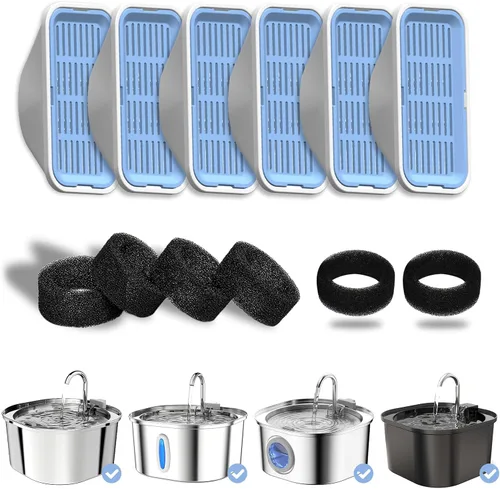 Vista 9 de PEKTACO Filtros de fuente de agua para gatos, esponjas de repuesto y prefiltro para fuente automática de mascotas de 3.2L/108 onzas, dispensador