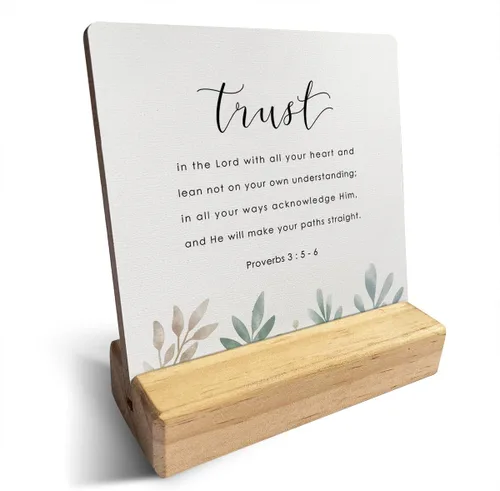 Vista 20 de Letrero de madera con versículos bíblicos con texto en inglés "Country Be Still and Know That I am God", decoración de escritorio cristiana