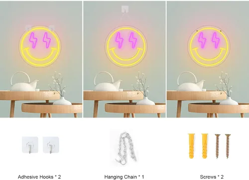 Vista 3 de Letrero de neón Lightning Eyes Smile – 13"x12.2" luz LED de pared con brillo regulable de 5 niveles – decoración de habitación divertida
