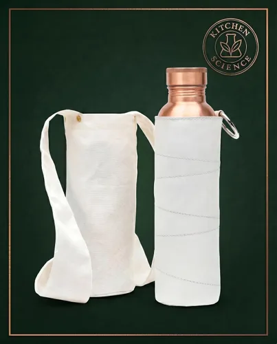 Vista 6 de Kitchen Science Auténtica botella de agua de cobre de 34 oz/33.8 fl oz con bolsa de transporte y funda, probada en laboratorio, a prueba de fugas