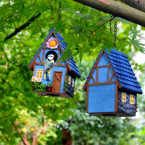 Vista 2 de Casa para pájaros de jardín para exteriores, colgar al aire libre, campestre, lindas casas de pájaros para pinzones de Wren, colibrí, árbol