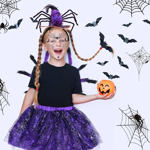 Vista 5 de Matiniy Conjunto de disfraz de araña de Halloween con diadema y falda tutú