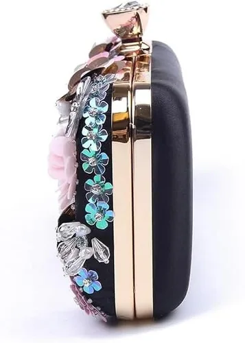 Vista 6 de Bolso de noche floral para mujer, bolso de mano con cuentas de flores con correa de cadena, bolsa de hombro para fiesta formal y boda