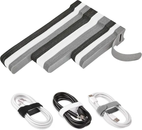 Vista 11 de 90 piezas de bridas de cable reutilizables de 4+6+8 pulgadas, bridas ajustables de gancho y lazo para la organización de cables, gestión de cables