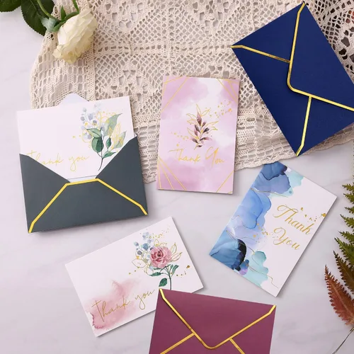 Vista 7 de Tarjetas de agradecimiento resistentes con sobres - Paquete de 36 notas de agradecimiento doradas de 4 x 6 pulgadas, para baby shower, despedida