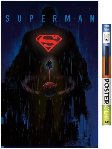 Vista 19 de DC Comics: Dark Artistic - Póster de pared de Superman, 22.4 pulgadas de largo x 14.7 pulgadas de ancho, versión enmarcada de madera de granero