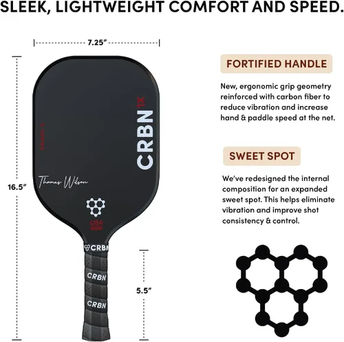 Vista 4 de CRBN Pickleball - X Series Power Paddle Carbon Fiber Pickleball Paddle with Foam Injected Edges for Expanded Sweet Spot
