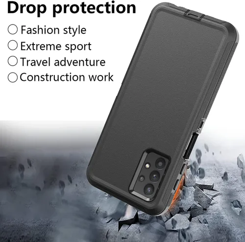 Vista 4 de Funda resistente para Galaxy A32 5G, no compatible con 4G, con clip, a prueba de golpes, a prueba de caídas, a prueba de polvo, (negro)