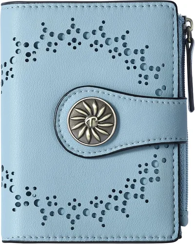 Vista 17 de Tipmile - Cartera pequeña para mujer, cartera de cuero con bloqueo RFID, plegable con bolsillo para monedas y con cremallera, Beige, Casual