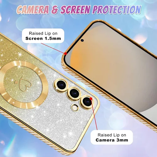 Vista 769 de Bonoma - Funda compatible con Samsung Galaxy S21 Plus, diseño de corazón con purpurina, color rosa Support for MagSafe, Plating Magnetic Case TPU