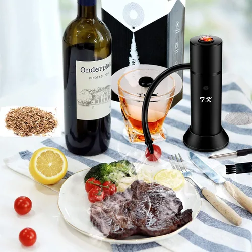Vista 4 de Pistola para Ahumar Portátil, Ahumador de Cóctel para Carne, Bebidas, Queso, con Tapa para Tazas y Virutas de Madera Incluídas, Negro