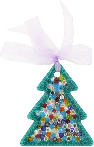 Vista 5 de Glass Of Venice Adorno colgante de cristal de Murano para árbol de Navidad con cinta, verde aguamarina y multicolor, adorno de Navidad