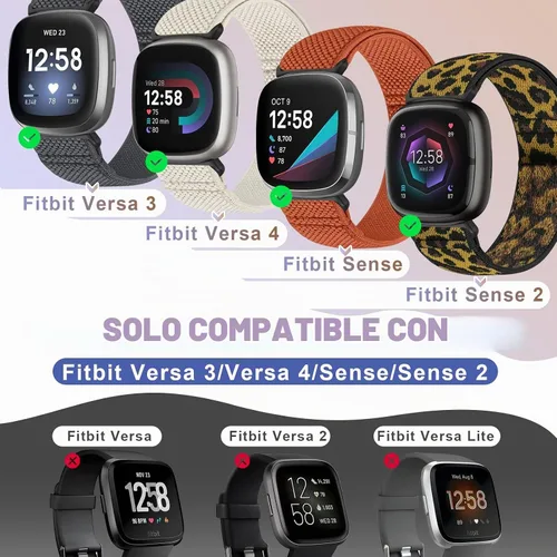 Vista 5 de Bcuckood Compatible con Fitbit Versa 4/Versa 3/Sense 2/Sense Band para mujeres y hombres, paquete de 5 correas de nailon elástico suave ajustable