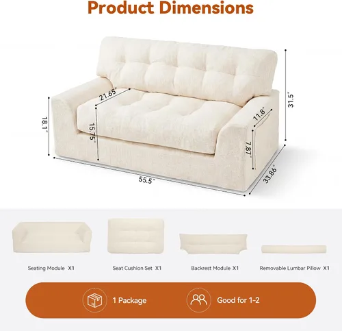 Vista 3 de MONVANE Sofá cama convertible de 55.5 pulgadas, sofá cama 2 en 1 sin hueso con bolsillo de almacenamiento, cómodo sofá de asiento profundo