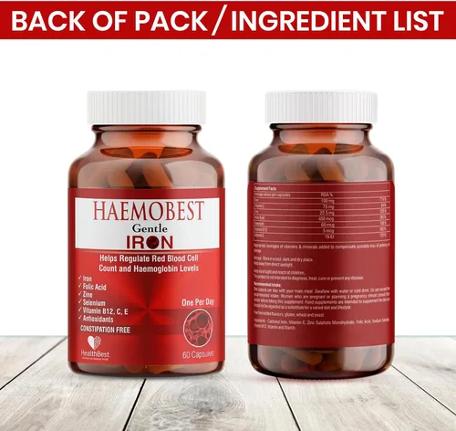 Vista 3 de HealthBest Cápsulas de hierro de alta potencia suaves 100mg Hierro de liberación lenta para una absorción más rápida, sin estreñimiento Vitamina