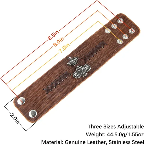 Vista 7 de HZMAN Mjölnir - Pulsera de piel auténtica para hombre, diseño gótico, ajustable, estilo gótico