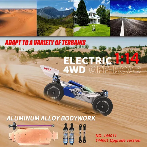 Vista 2 de WLtoys 144001 V2 1/14 RC Cars, 4WD Control remoto de alta velocidad para adultos, diseño de iluminación creativa, hardware y batería actualizados
