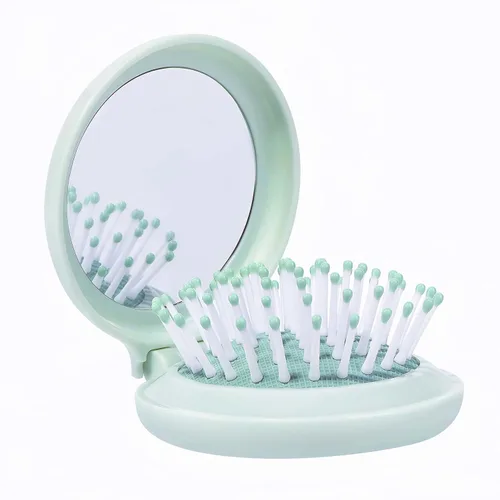 Vista 7 de Juego de cepillo de pelo y espejo de viaje para mujeres, cepillo plegable con espejo compacto para bolso o mochila, lindo regalo azul bebé