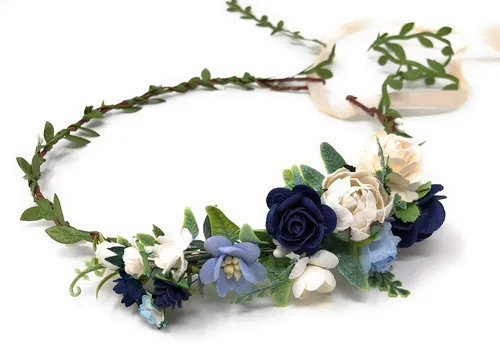 Vista 7 de Corona de flores burdeos marfil diadema de boda adulto diadema halo floral corona de pelo (borgoña y marfil)