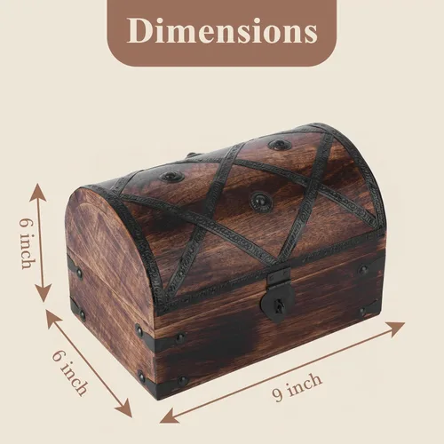 Vista 3 de Ajuny Cofre del tesoro de madera Joyero pirata, baúl de recuerdo antiguo, soporte decorativo de madera para baratijas, pequeño organizador