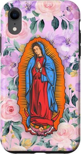 Vista 8 de Funda para iPhone 14 Virgen de Guadalupe versión flores rosas