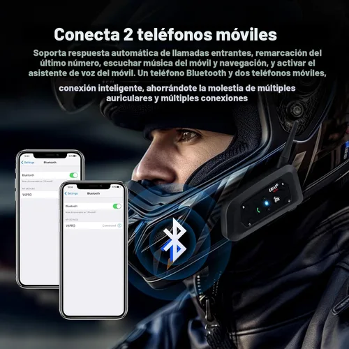 Vista 6 de EJEAS V6 Pro - Auriculares Bluetooth para motocicleta, sistema de comunicación de casco de intercomunicación para 2 conductores con respuesta