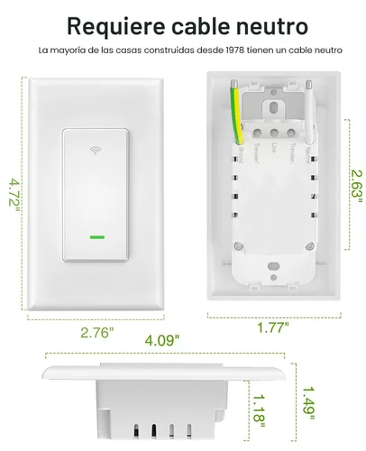 Vista 7 de GHome Smart Interruptor, interruptor Wi-Fi de luz de 3 vías compatible con Alexa y Google Home, temporizador de programación de 2.4 GHz, requiere