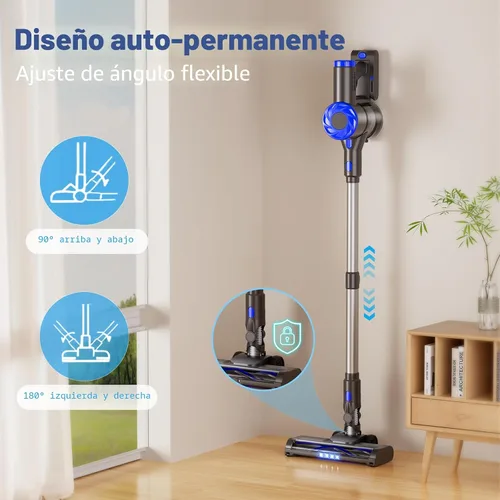 Vista 8 de AIRDIYA - Aspiradora inalámbrica, mejorada, de 40 Kpa, 8 en 1, ligera, con autosoporte, taza de polvo de 1.5 L y antienredos, recargable