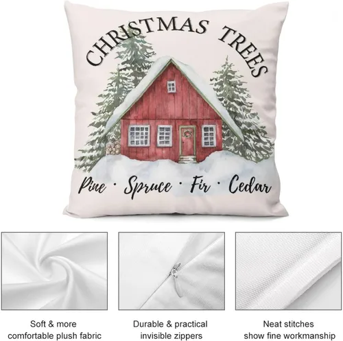 Vista 8 de Juego de 2 fundas de almohada de Navidad, decoración rústica de árbol de Navidad, fundas de sofá festivas, sofá, dormitorio, hogar