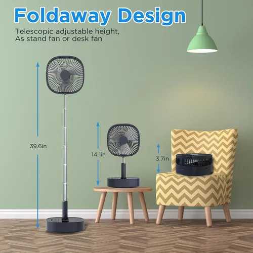 Vista 4 de Magesh Ventilador de pedestal oscilante portátil y remoto, rotación de 120°, ventilador plegable 3 en 1, ventilador de escritorio, antideslizante