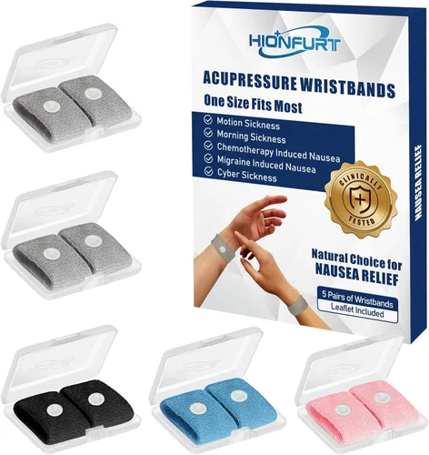 Vista 24 de Hionfurt Bandas de mareo por movimiento, pulsera antináuseas para adultos y niños, alivio de náuseas matutinas para mujeres embarazadas, alivio