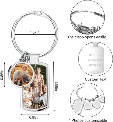 Vista 3 de Llavero personalizado con foto personalizada con foto, llaveros grabados para mujeres y hombres, regalo conmemorativo
