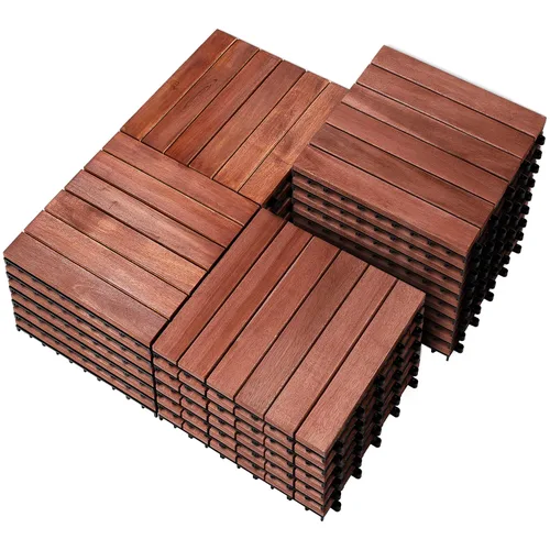 Vista 38 de PrimeZone - 9 azulejos entrelazados de madera de acacia sólida para terraza, patio, 12 x 12 pulgadas, impermeables, para interiores y exteriores