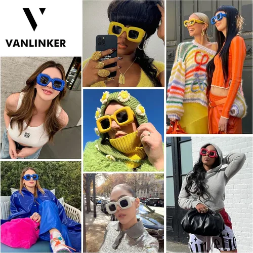Vista 2 de VANLINKER Lindas gafas de sol cuadradas infladas para mujeres y hombres, gafas gruesas retro con marco grueso divertido máscara sombras VL9733