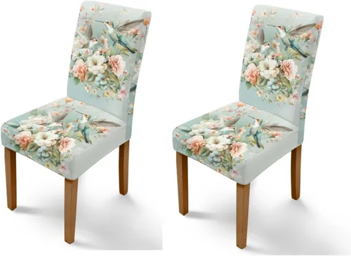 Vista 15 de HUGS IDEA Butterfly Dining Room Chair Covers Set of 2 Blue Marble Stretch Parsons Chair Slipcovers Washable Kitchen Chairs Protector Covers for