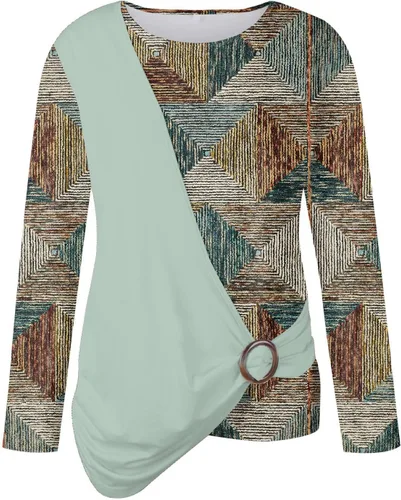 Vista 3 de Camisas de manga larga para mujer, cuello redondo, suave, básica, estampada, blusas holgadas, blusas casuales tipo túnica